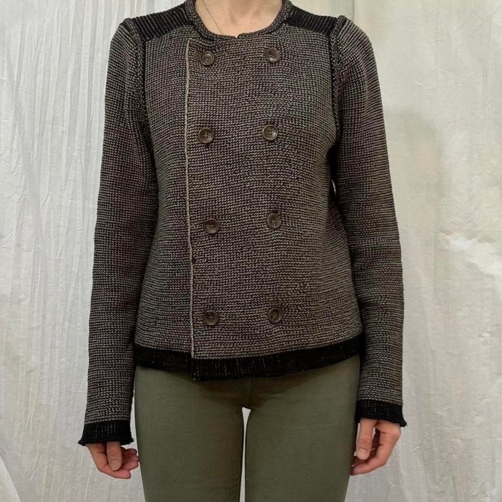 Black and Tan Knit‎ Double Breasted Sweater by The Limited Small Military
